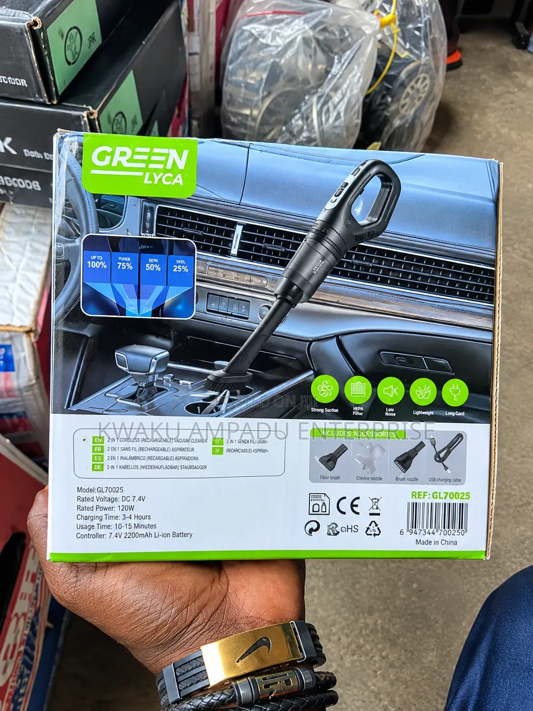 Green LYCA 2-in-1 Rechargeable Car Vacuum Cleaner – Portable
