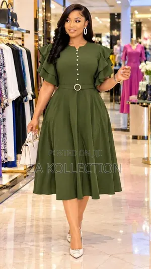 Ladies Black Butoned High Waist Office Dress