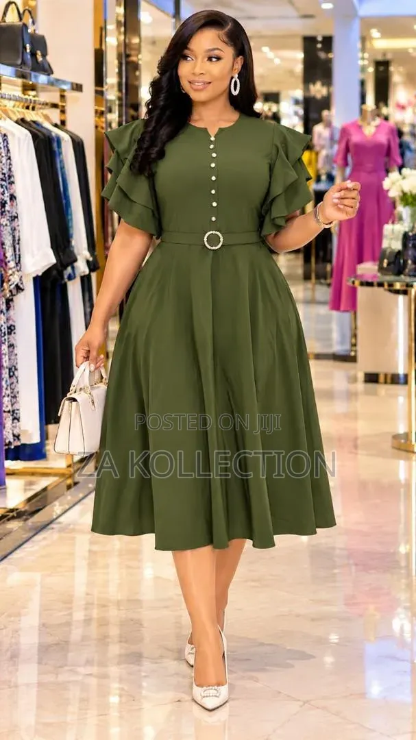 Ladies Black Butoned High Waist Office Dress