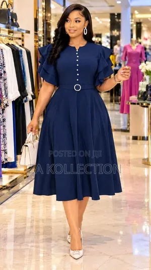 Ladies Black Butoned High Waist Office Dress