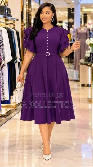 Ladies Black Butoned High Waist Office Dress
