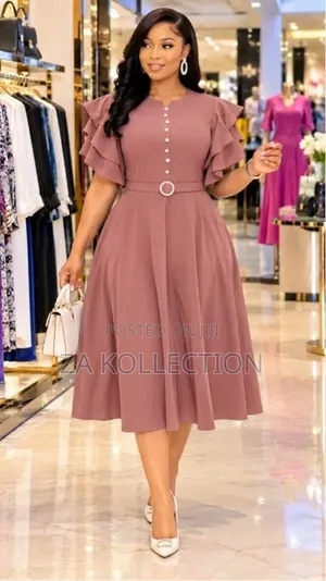 Ladies Black Butoned High Waist Office Dress