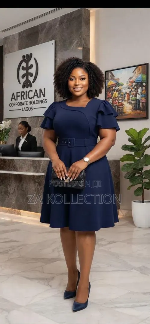 Senori Ladies Office Dress With Belt and Big Pleats