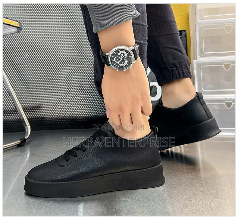 Men's Luxury Black Leather Sneakers