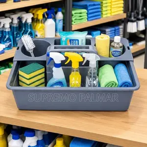 Portable Grey Plastic Cleaning Caddy Multi-Compartment Storage Basket