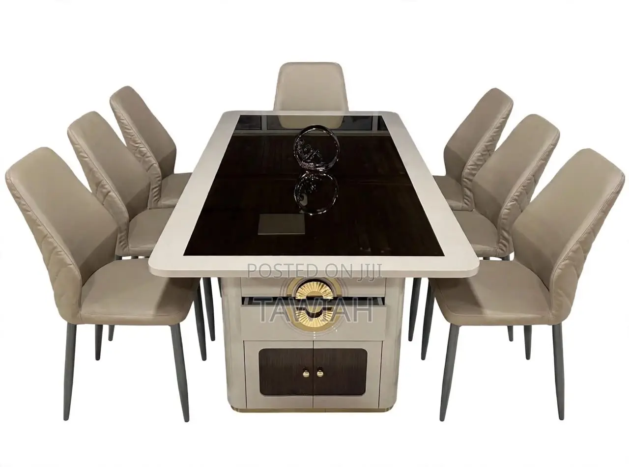 6 Seater Glass Top Dining Table With Storage Base
