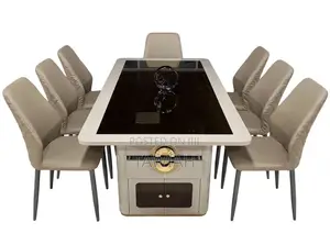 6 Seater Glass Top Dining Table With Storage Base