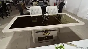6 Seater Glass Top Dining Table With Storage Base