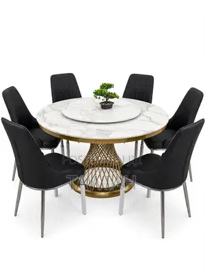 Luxury 6 Seater Round White Marble Dining Table