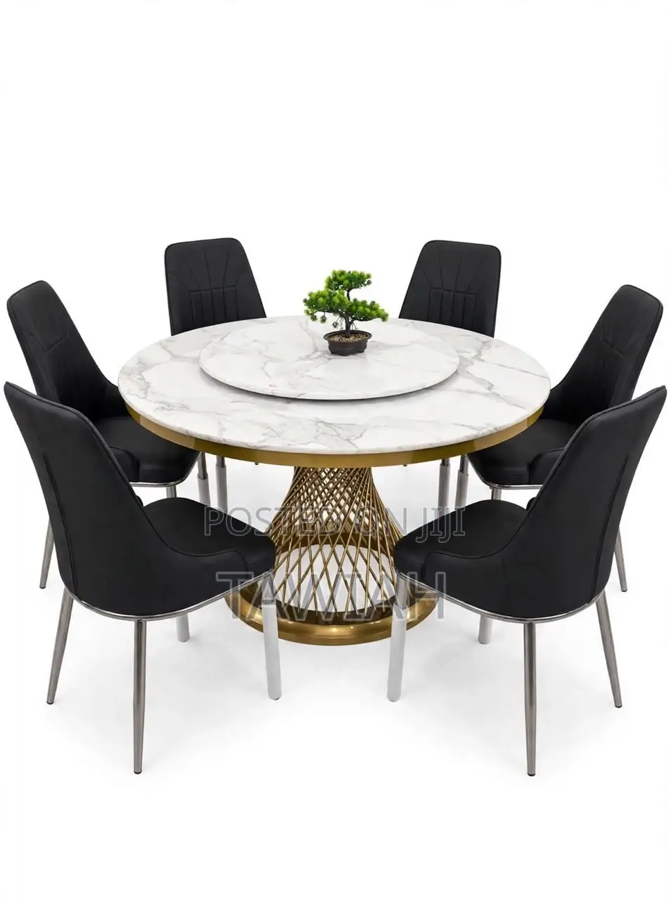 Luxury 6 Seater Round White Marble Dining Table