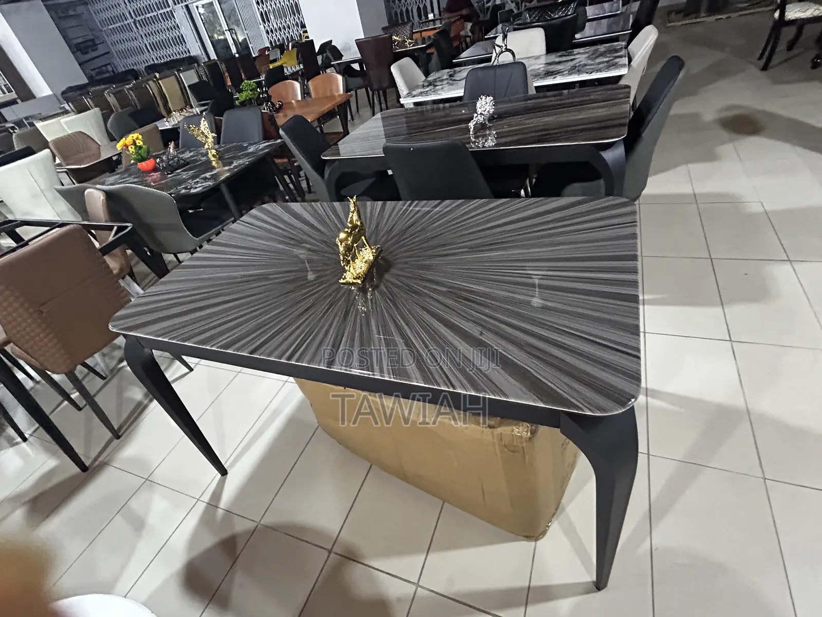 Blue Marble Dining Table With 4 Chairs Available for Sale
