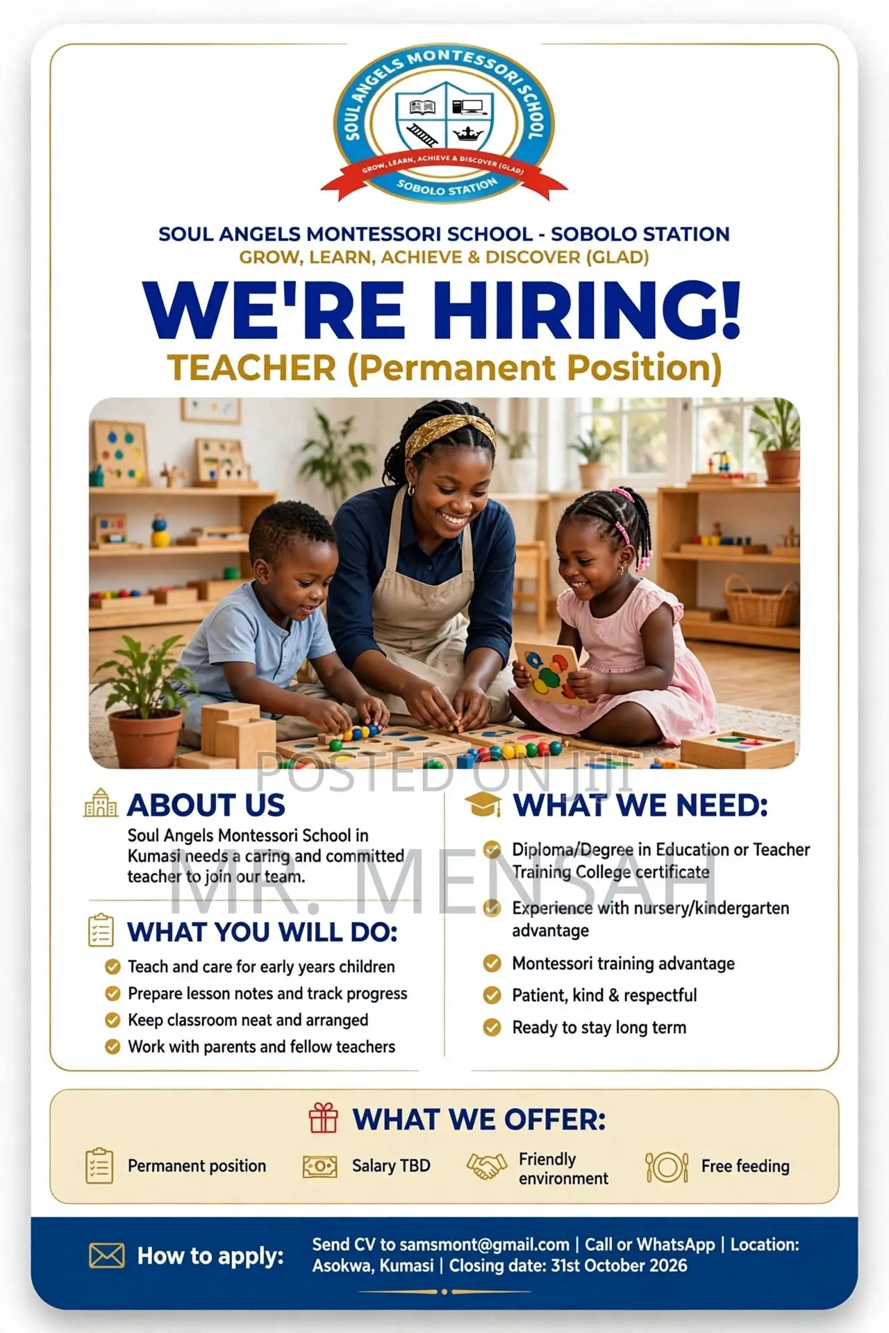 Teacher Needed – Montessori School, Kumasi