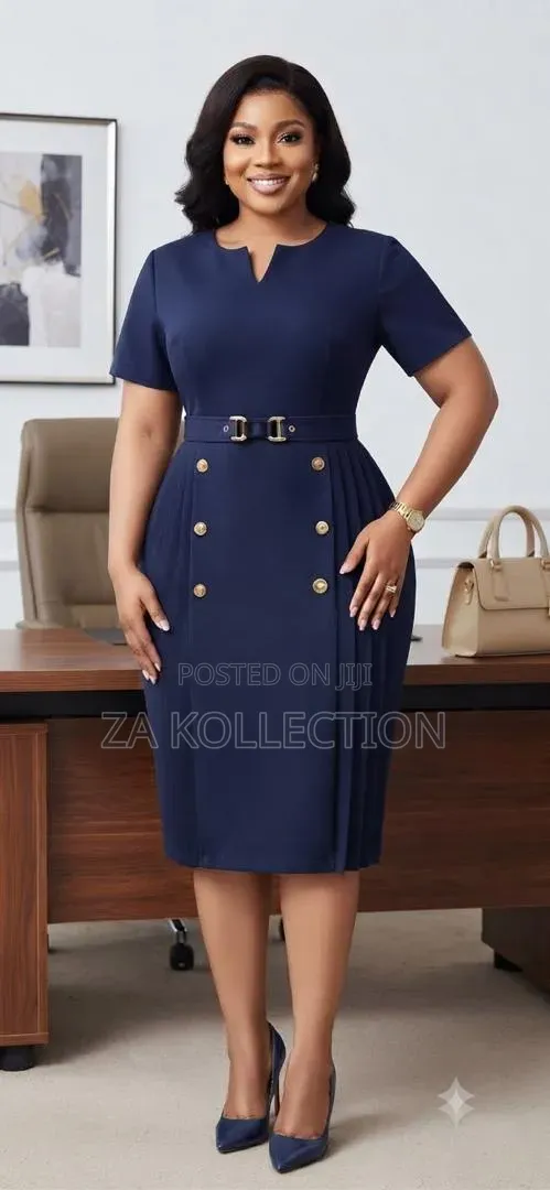 Ladies Fitted Office Dress With a Touch of Buttons