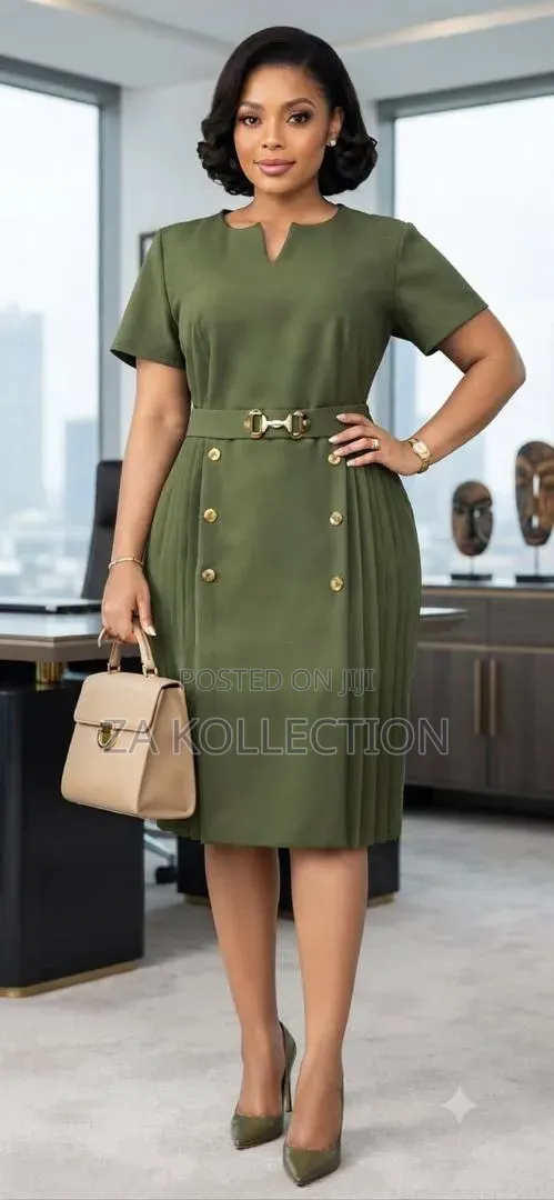 Ladies Fitted Office Dress With a Touch of Buttons