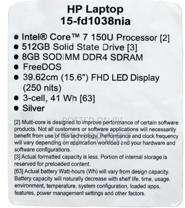 New Laptop HP 15-fd1020ns 8GB Intel Core Ultra 7 SSD 512GB