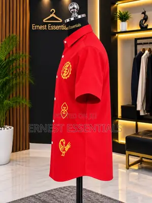 Quality Red Shirt With Gold Designs