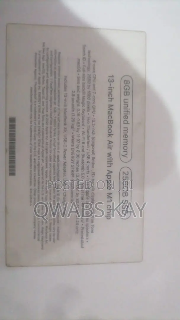 Laptop Apple MacBook 2020 8GB Apple M1 HDD 256GB