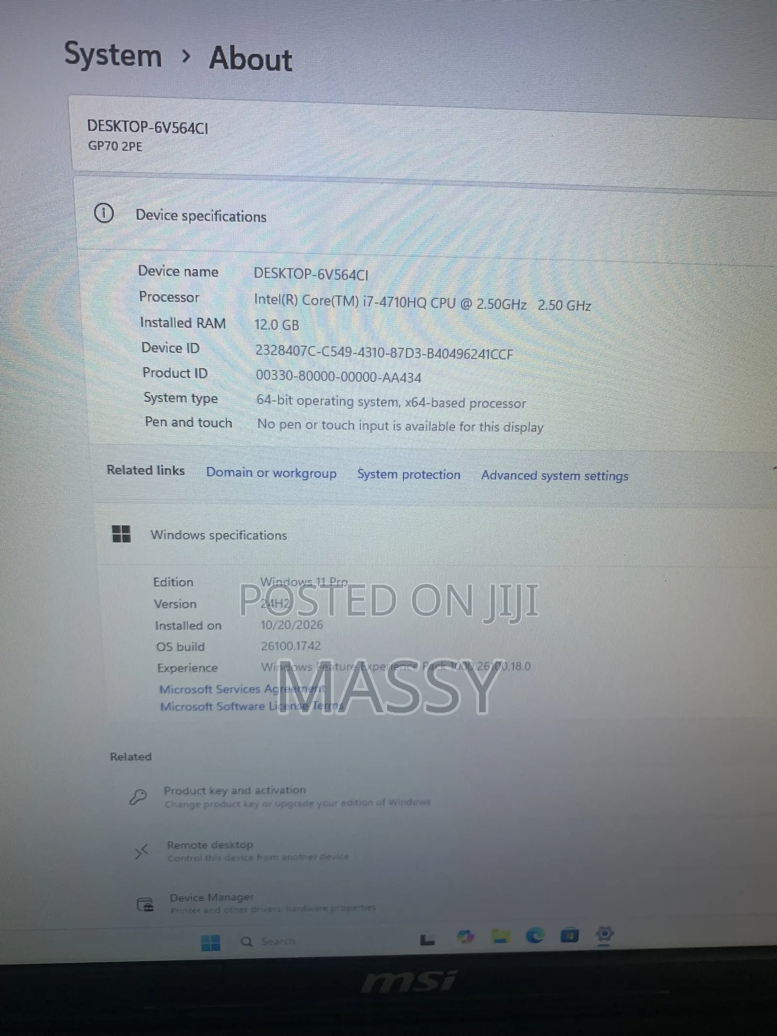 Laptop MSI 12GB Intel Core i7 HDD 500GB