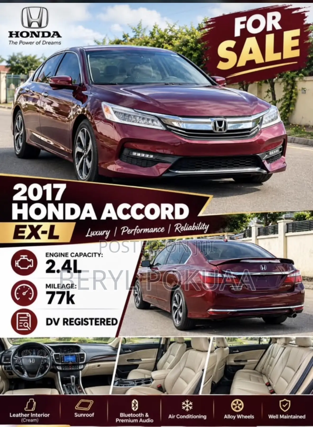 Honda Accord 2017 Burgundy