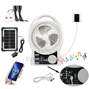 Rechargeable Solar Fan With Radio and Bulbs - 8 Inches