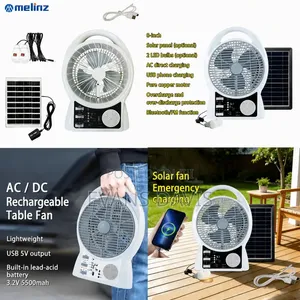 Rechargeable Solar Fan With Radio and Bulbs - 8 Inches