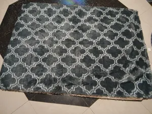 Luxury Charcoal Grey Geometric Shaggy Rug