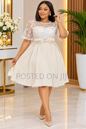 Elegant Cream Floral Lace Party Dress