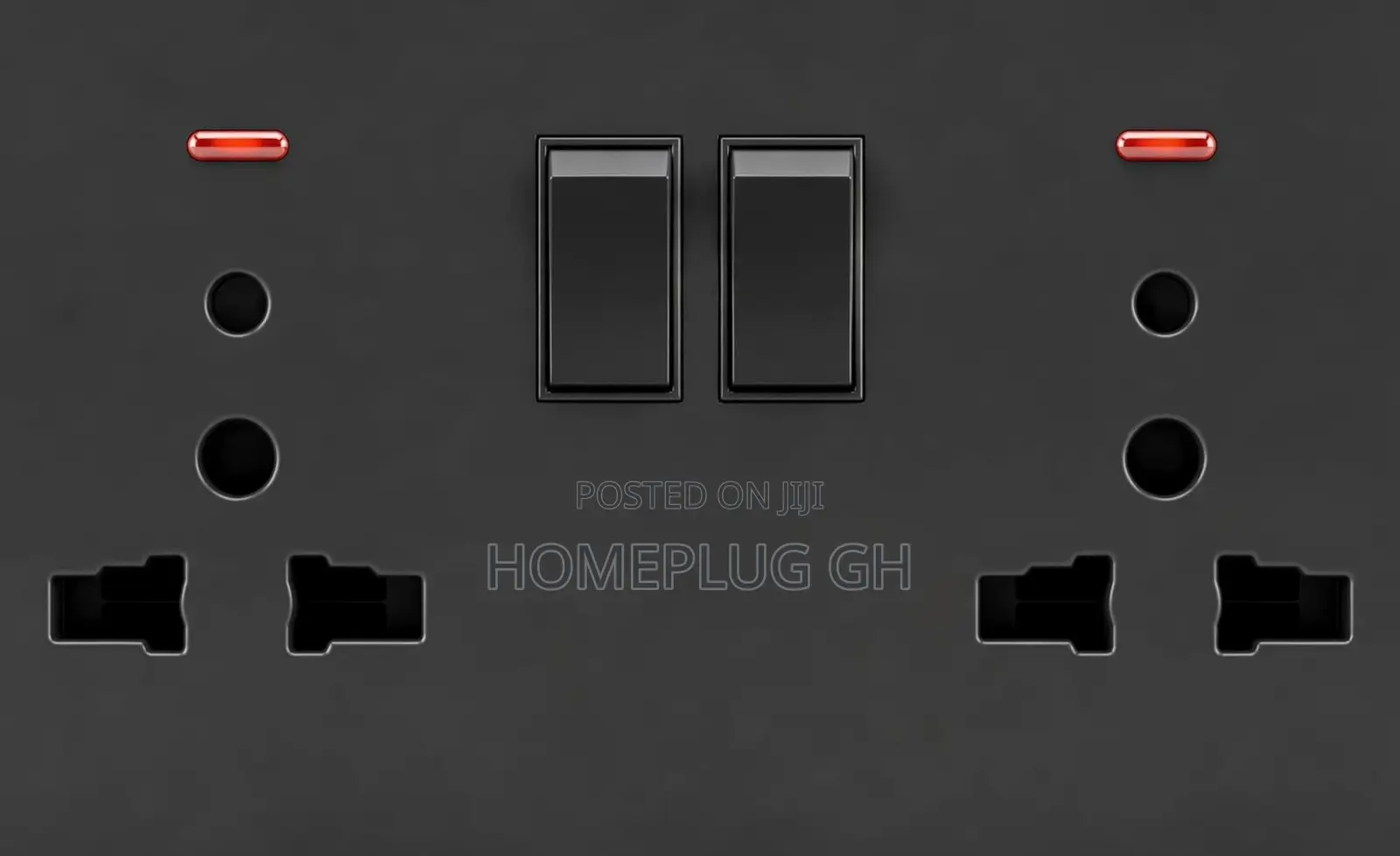 Double Socket With Switches + Neon – Black (F1-B-11)