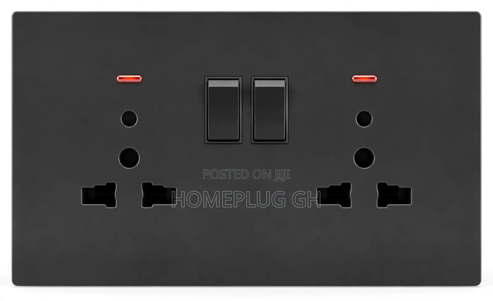 Double Socket With Switches + Neon – Black (F1-B-11)
