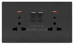 Double Socket With Switches + Neon – Black (F1-B-11)