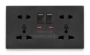 Double 5-Pin Socket With Switches + Neon – Black (F1-B-12)