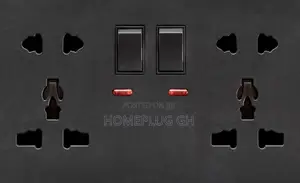 Double 5-Pin Socket With Switches + Neon – Black (F1-B-12)