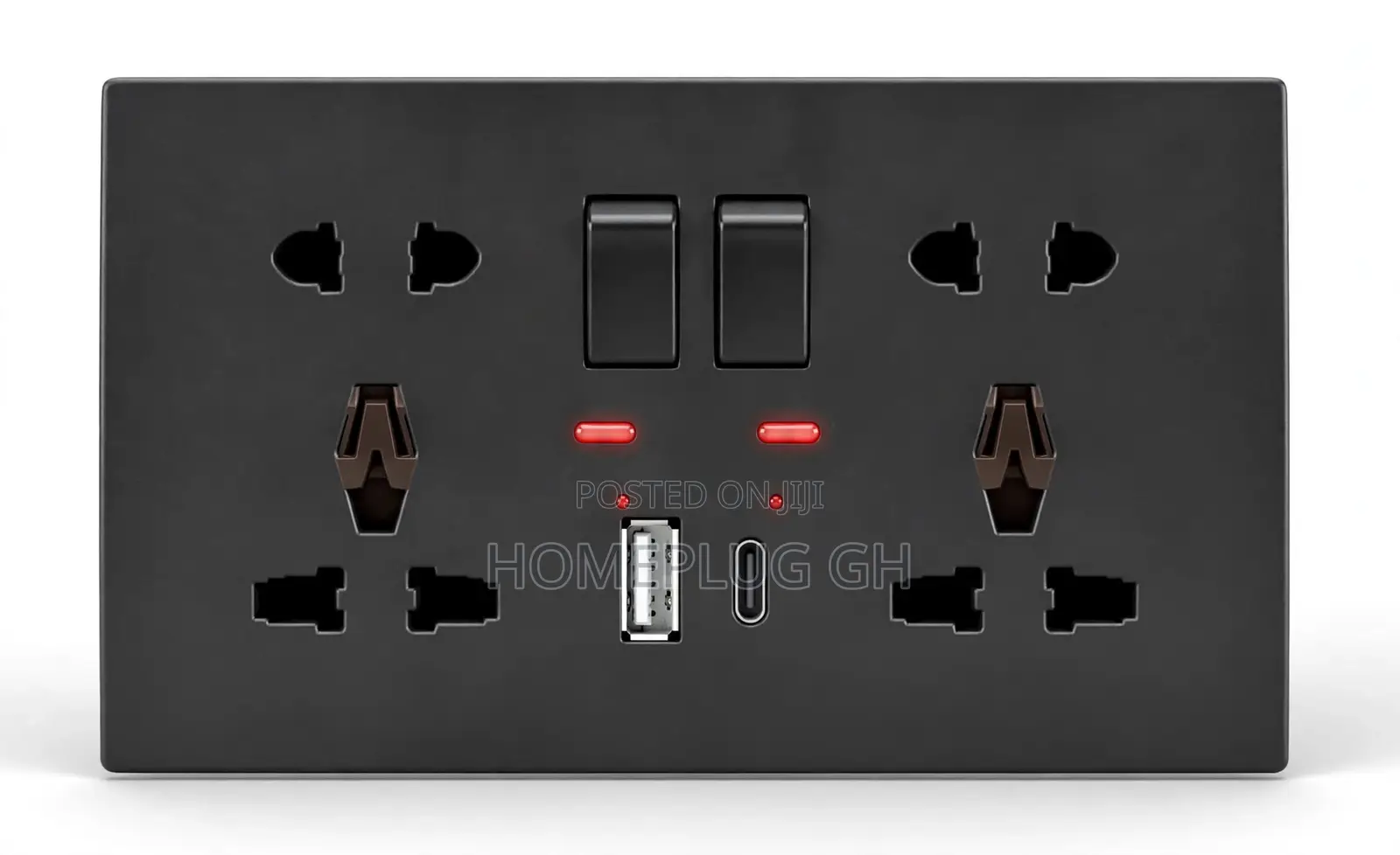 Double Socket + USB-A + Type-C – Black (F1-B-13)