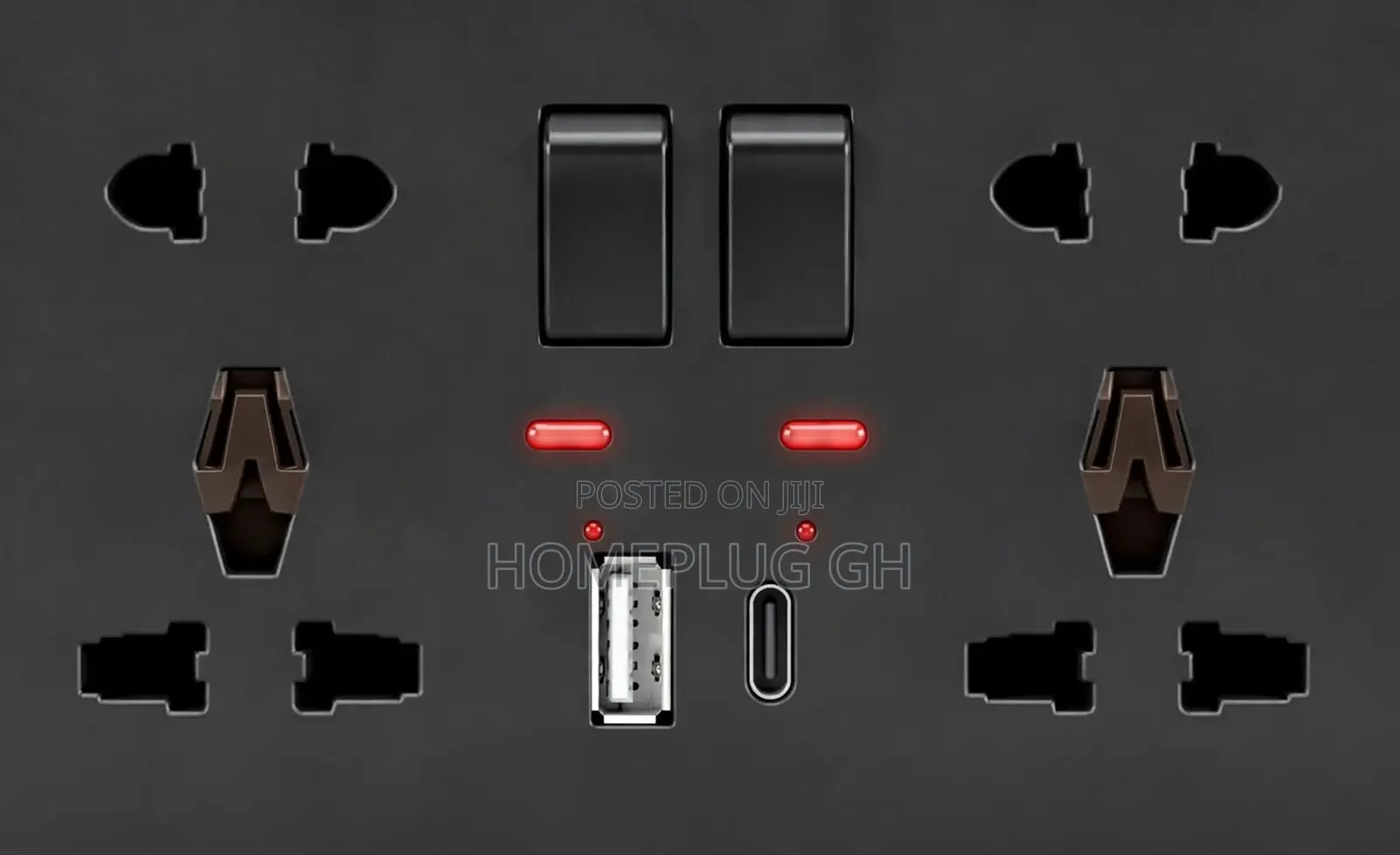 Double Socket + USB-A + Type-C – Black (F1-B-13)