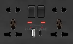 Double Socket + USB-A + Type-C – Black (F1-B-13)