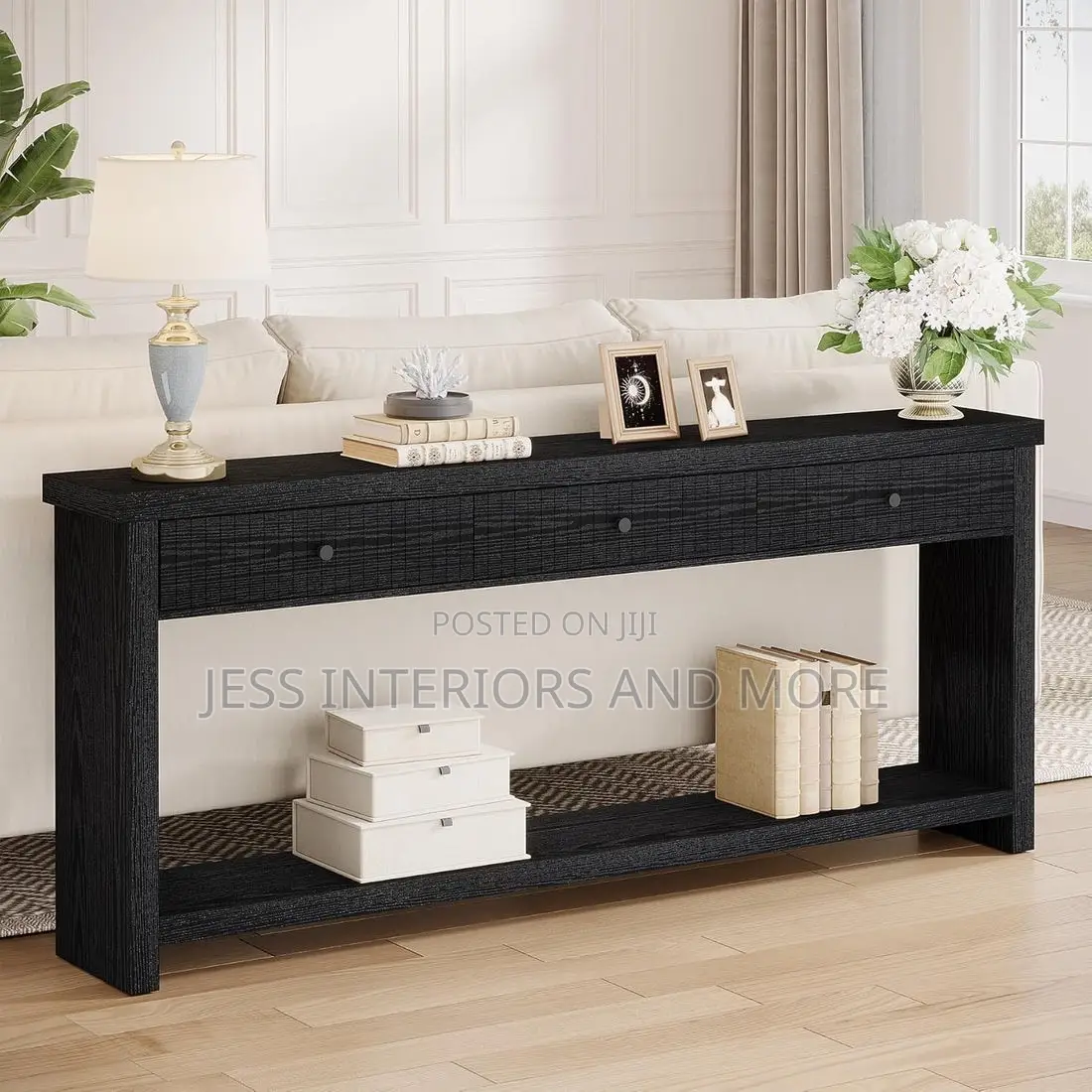 Console Table, With 3 Drawers (180cm) Black