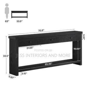 Console Table, With 3 Drawers (180cm) Black