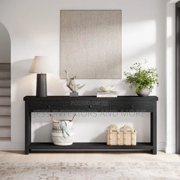 Console Table, With 3 Drawers (180cm) Black