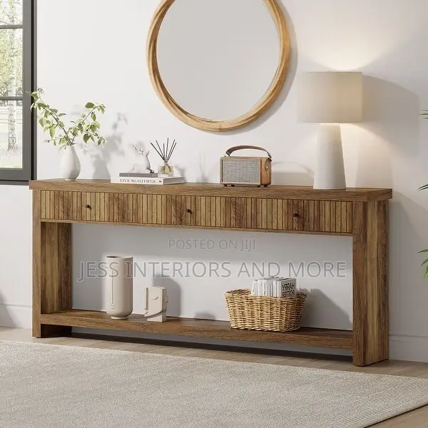 Console Table (Industrial Wood Entryway Table With Drawers)
