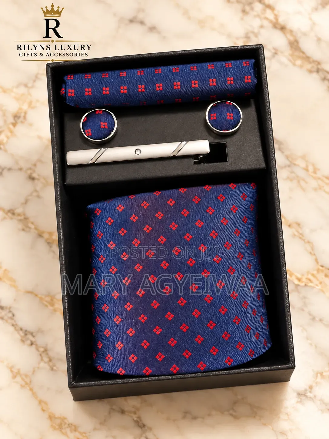 Men’s Tie Set With Cufflinks, Pocket Square & Tie Clip