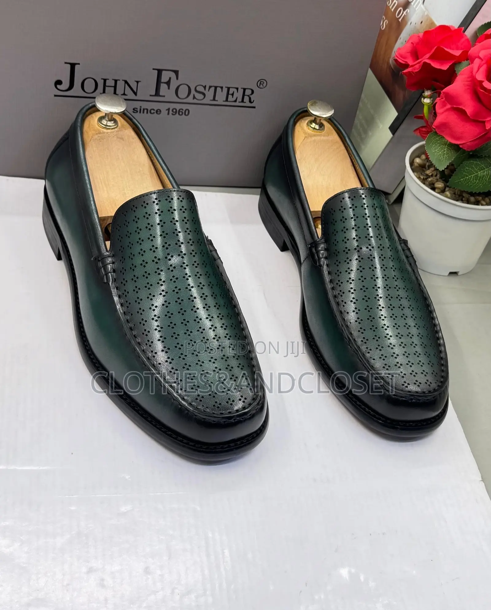 Green Leather Slip-on Loafers