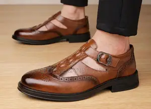 Men's Brown Leather Wingtip Dress Sandals Featuring a Monk Strap