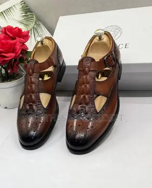 Men's Brown Leather Wingtip Dress Sandals Featuring a Monk Strap