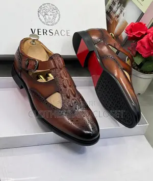 Men's Brown Leather Wingtip Dress Sandals Featuring a Monk Strap