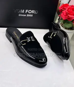 Glossy Black Men's Patent Leather and Velvet Mule Loafers