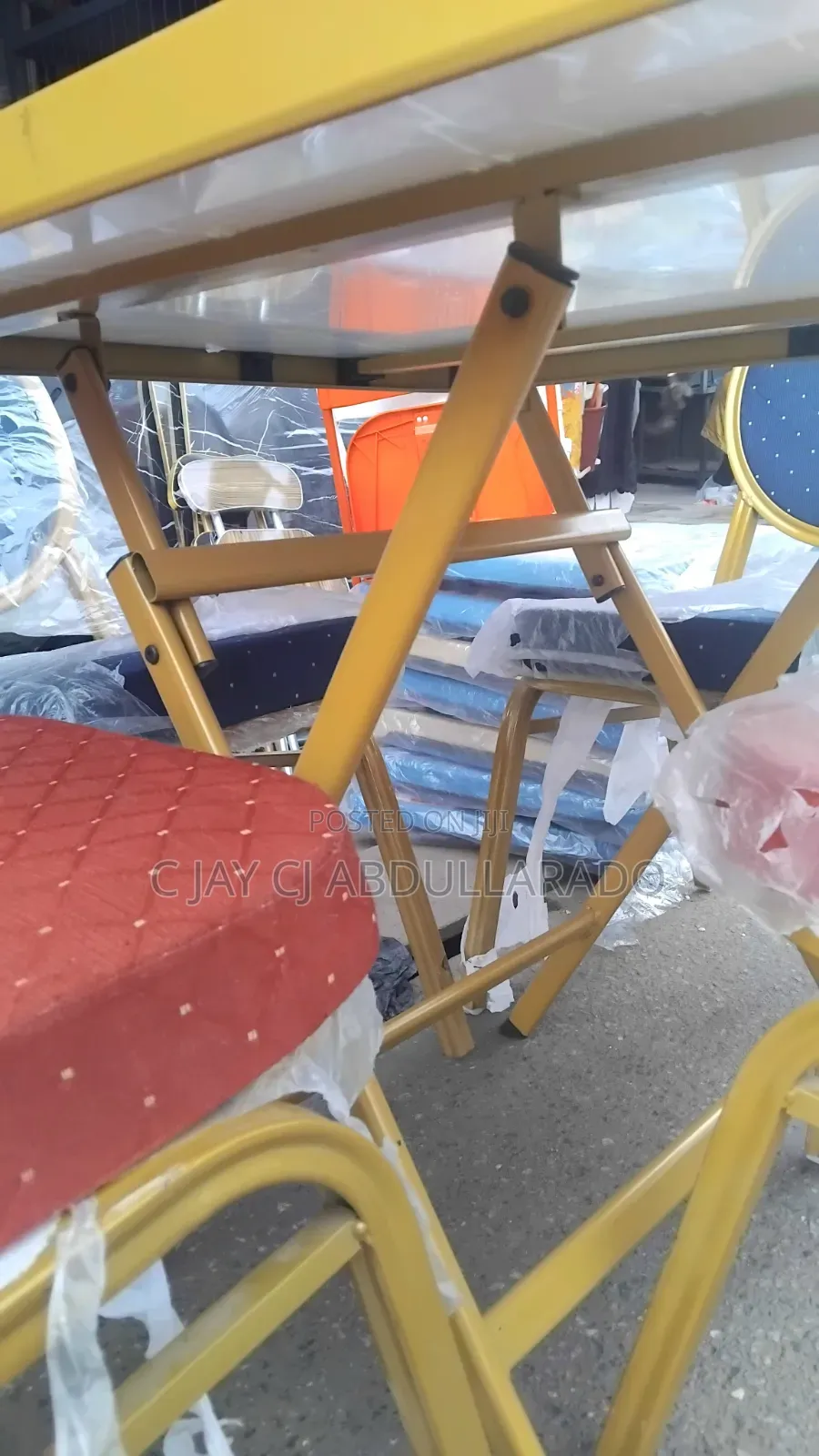 Chairs With Table Set Golden Legs Quality Metal Glasstable and Chairs