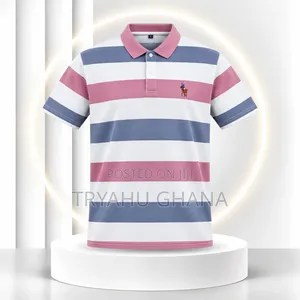 TRYAHU Premium Pink, Slate-Blue & White Striped Polo