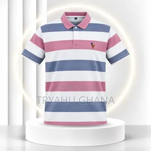 TRYAHU Premium Pink, Slate-Blue & White Striped Polo