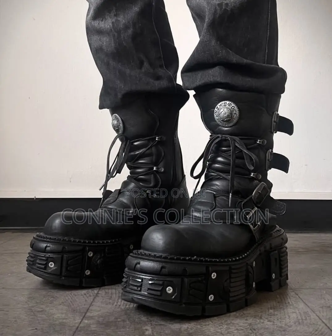 Black Leather Punk Rock Platform Shoe