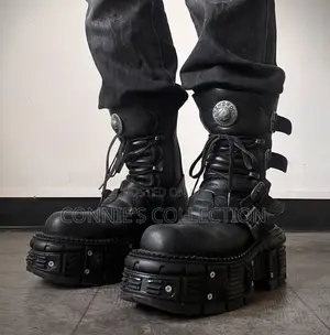 Black Leather Punk Rock Platform Shoe